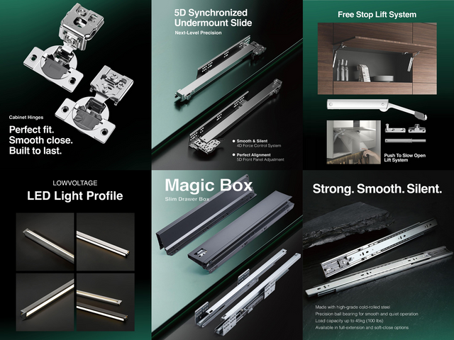 Factory Direct Hinges, Slides & Metal Drawer Systems & Led Lights