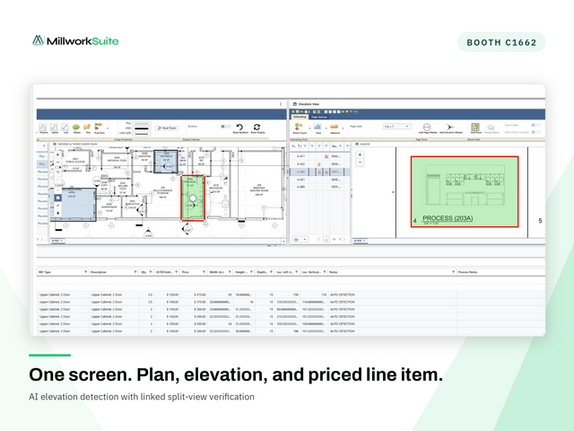 One Screen: Plan, Elevation, and Priced Line Item