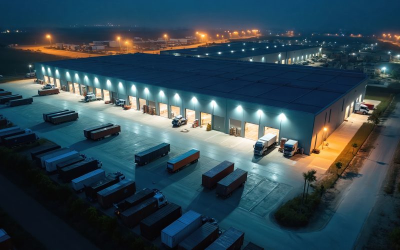 Distribution center at night