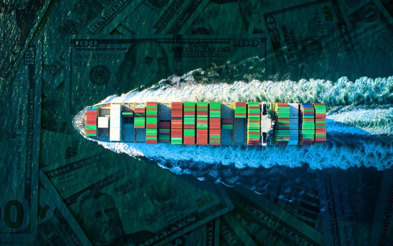 Global Logistics international delivery concept, World map logistics and supply chain network distribution container Ship running for export import to customs ocean
