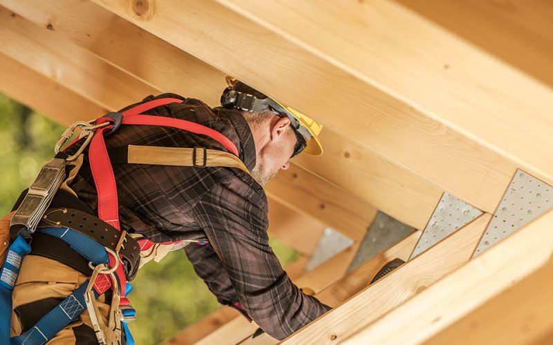 Construction worker framing home